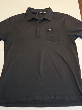 Travis Mathew Black Short-Sleeve Polo with Pocket - Mens Large